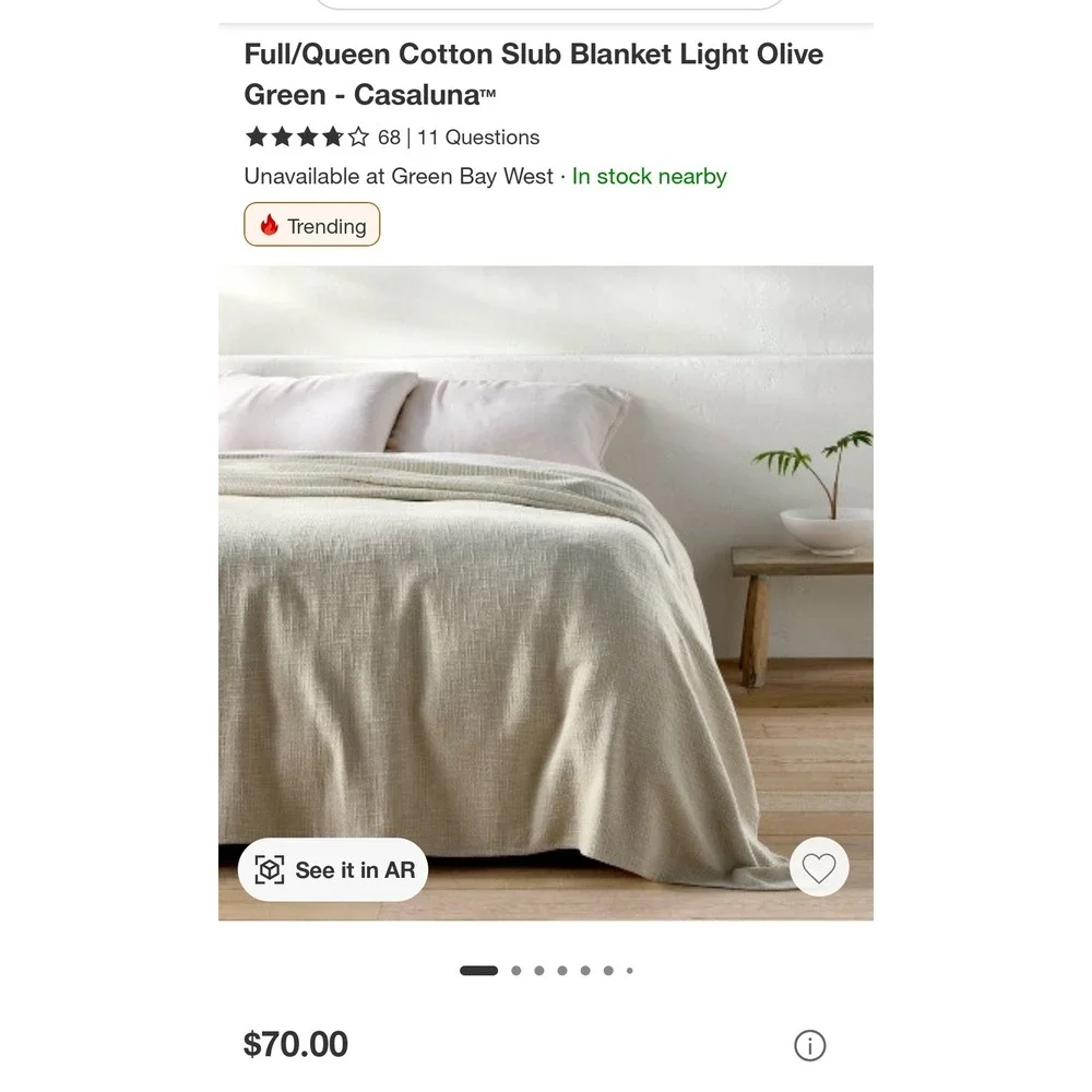 Casaluna Cotton Slub Blanket Full/Queen Light Olive Green NWT Textured Bedding